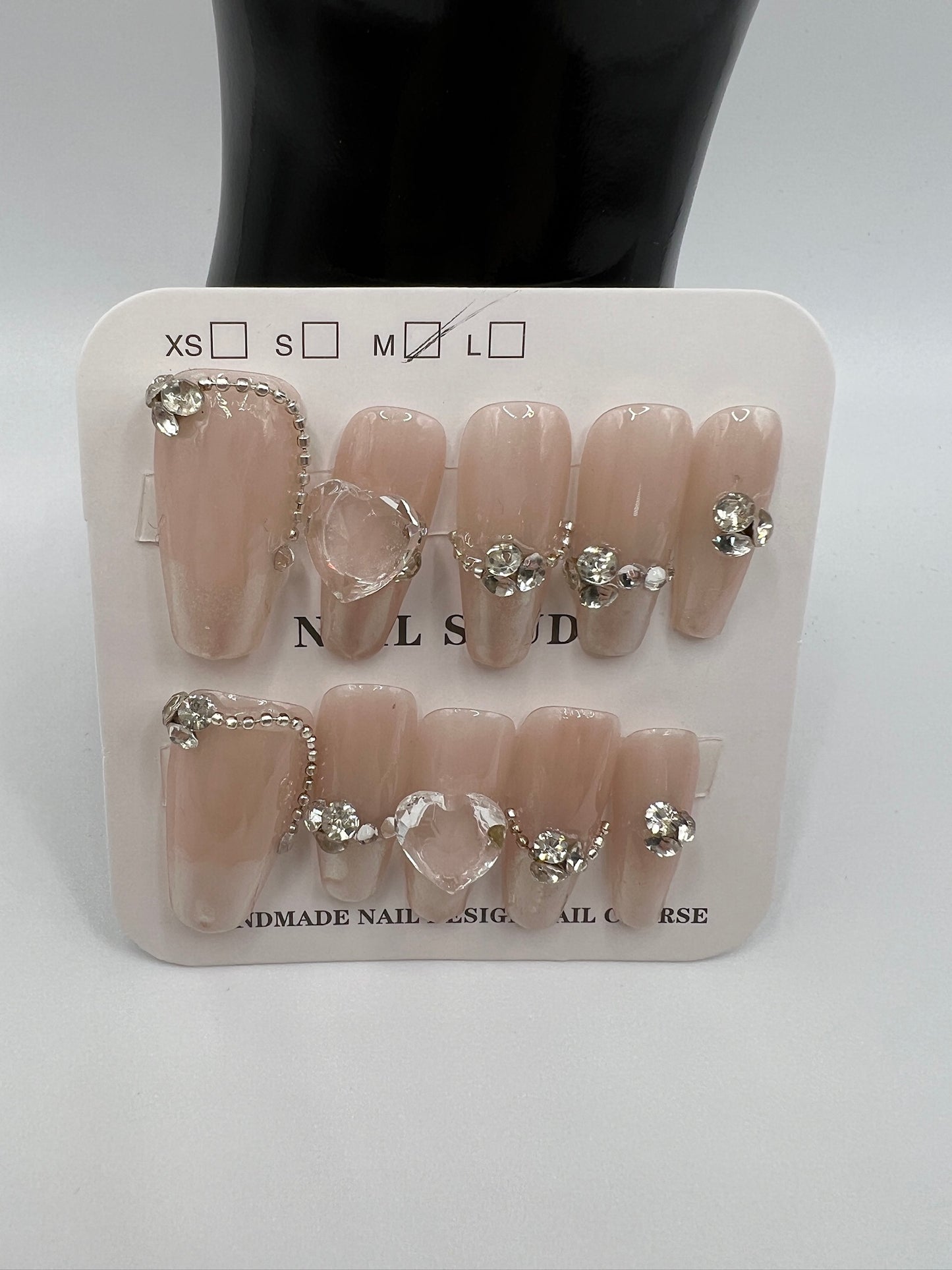 Medium Length Coffin Press On Nails with Rhinestone Charms – 10 Designs, Medium Size