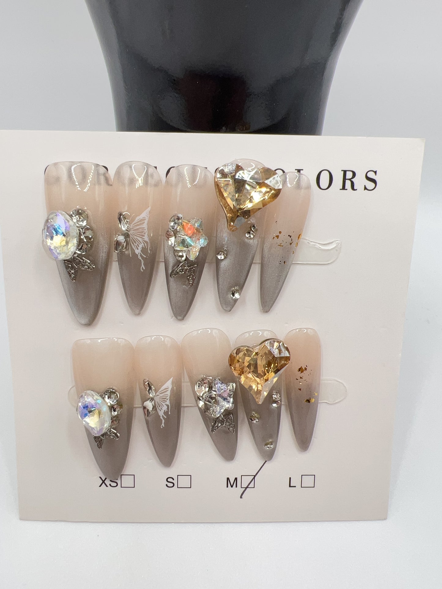Long Stiletto Press On Nails with Rhinestone Charms – 10 Designs, Medium Size