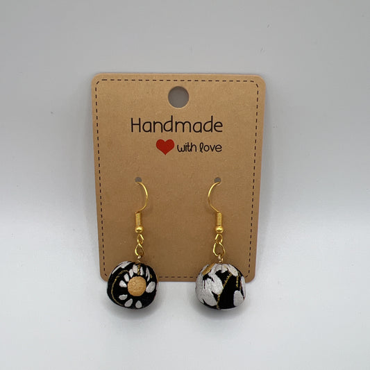 Fabric Flower Ball Drop Earrings | Lightweight & Stylish | Red & Black Options