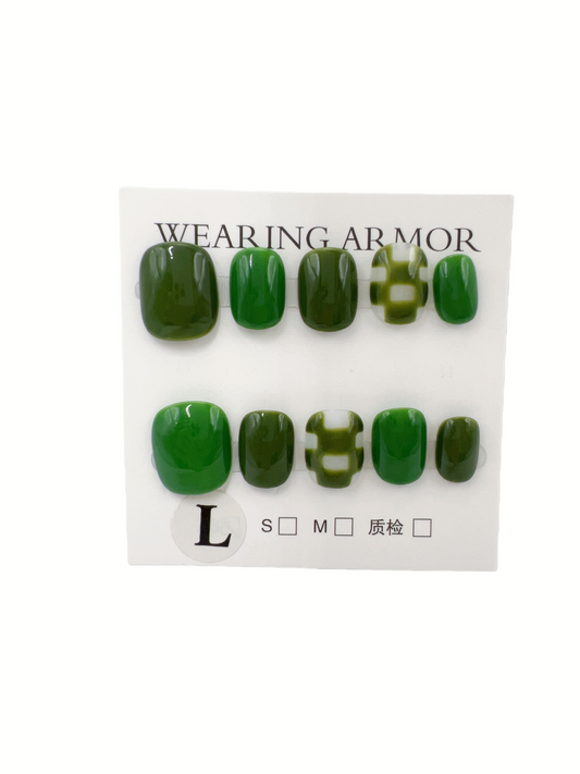 Green Short Square Press-On Nails with Simple Design – Large Size