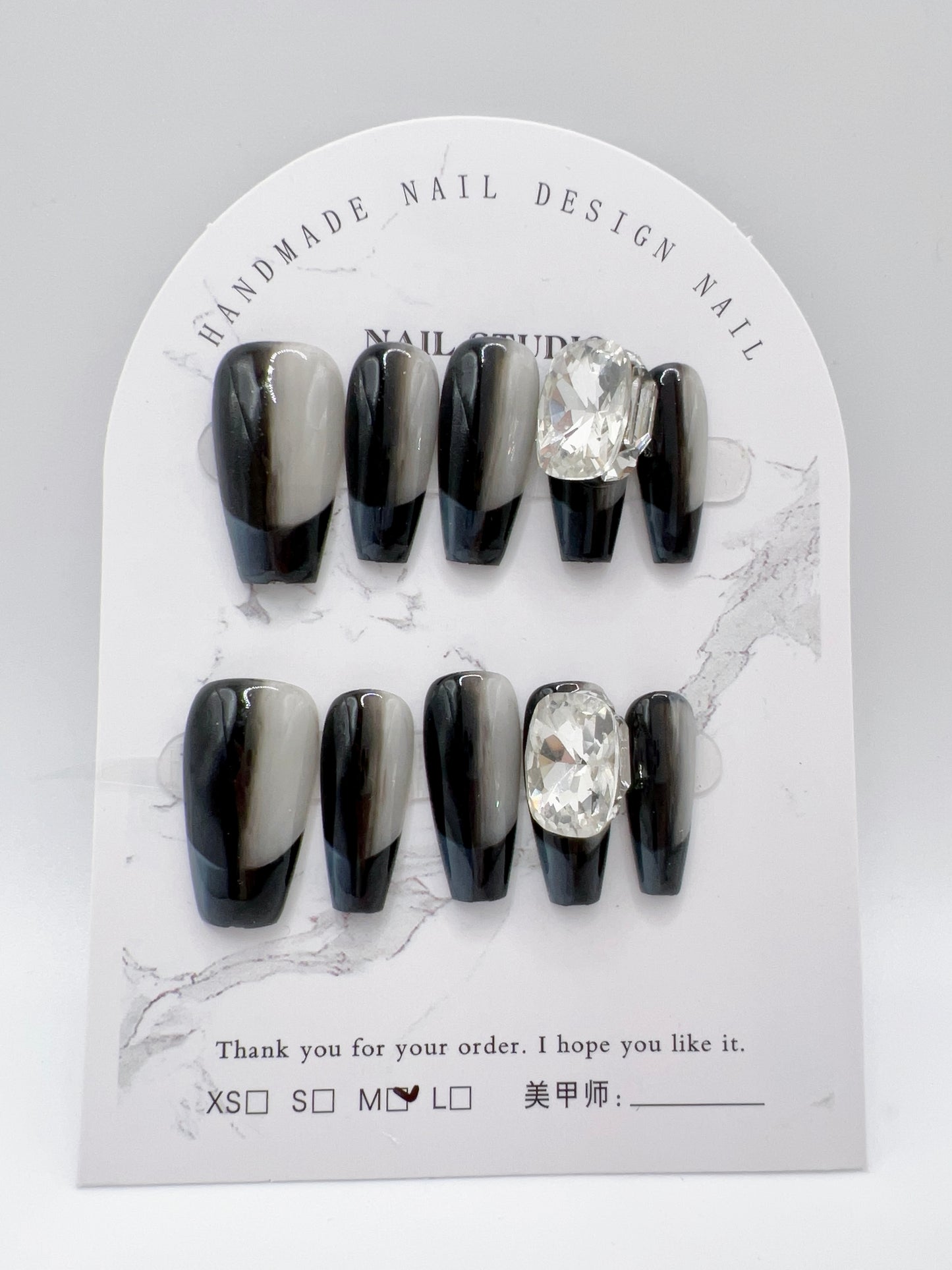 Medium Coffin Press On Nails with Rhinestone and Charms – Medium Size