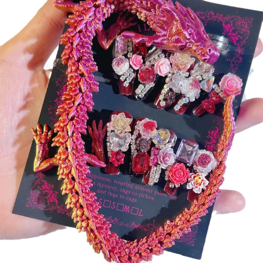 Luxury press on nails with dragon