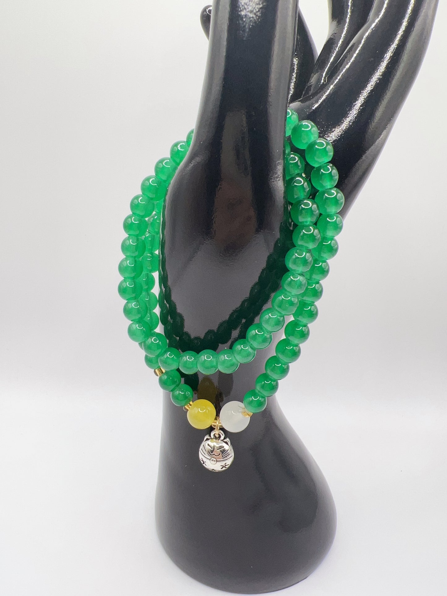 Beaded Double-Layered Stretch Bracelet with Charm – Handmade Stackable Jewelry, 6 Colors