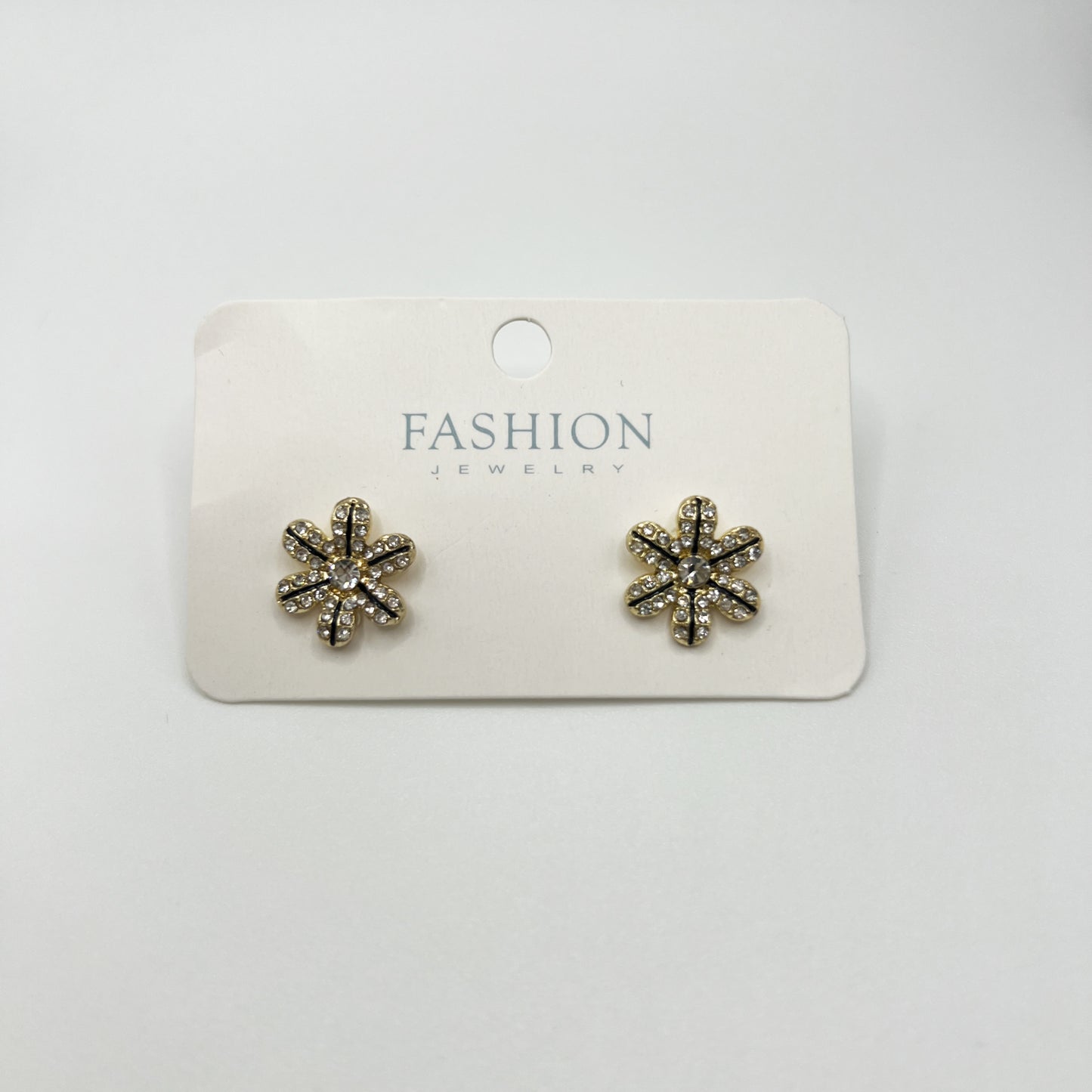Gold Floral Rhinestone Stud Earrings | Elegant Sparkle | Timeless Jewelry