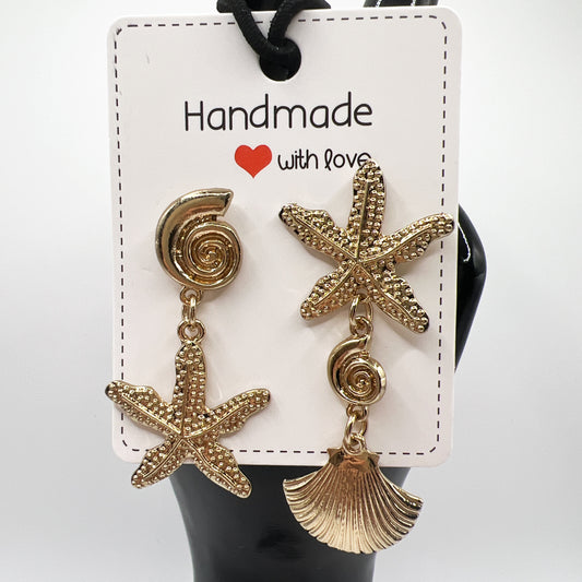 Gold Starfish & Shell Drop Earrings | Beach Vacation Jewelry | Coastal Chic