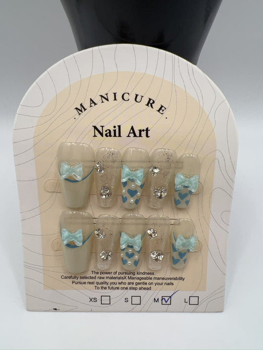 Medium Length Coffin Press On Nails with Rhinestone Charms – 10 Designs, Medium Size
