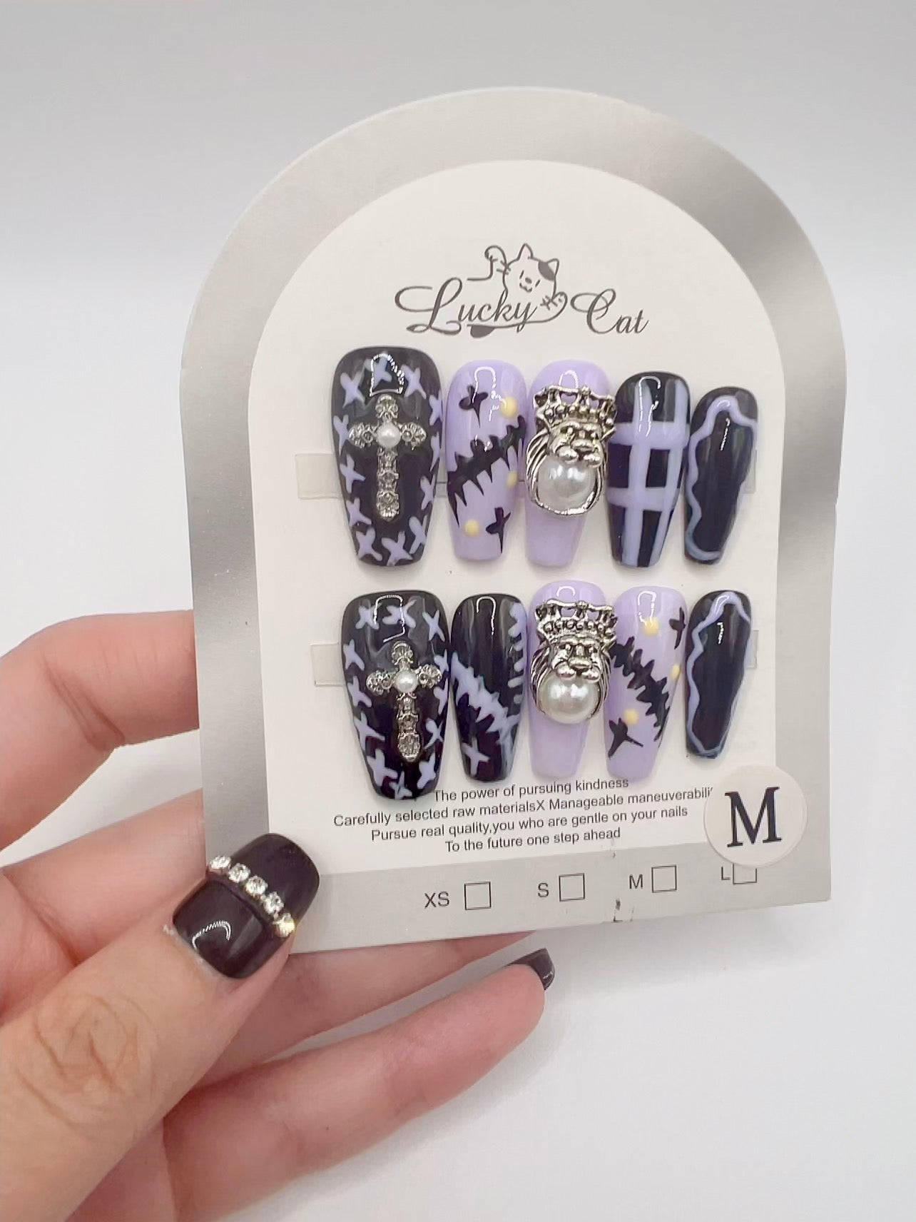 Medium Length Coffin Press-On Nails with Charms – Halloween Style