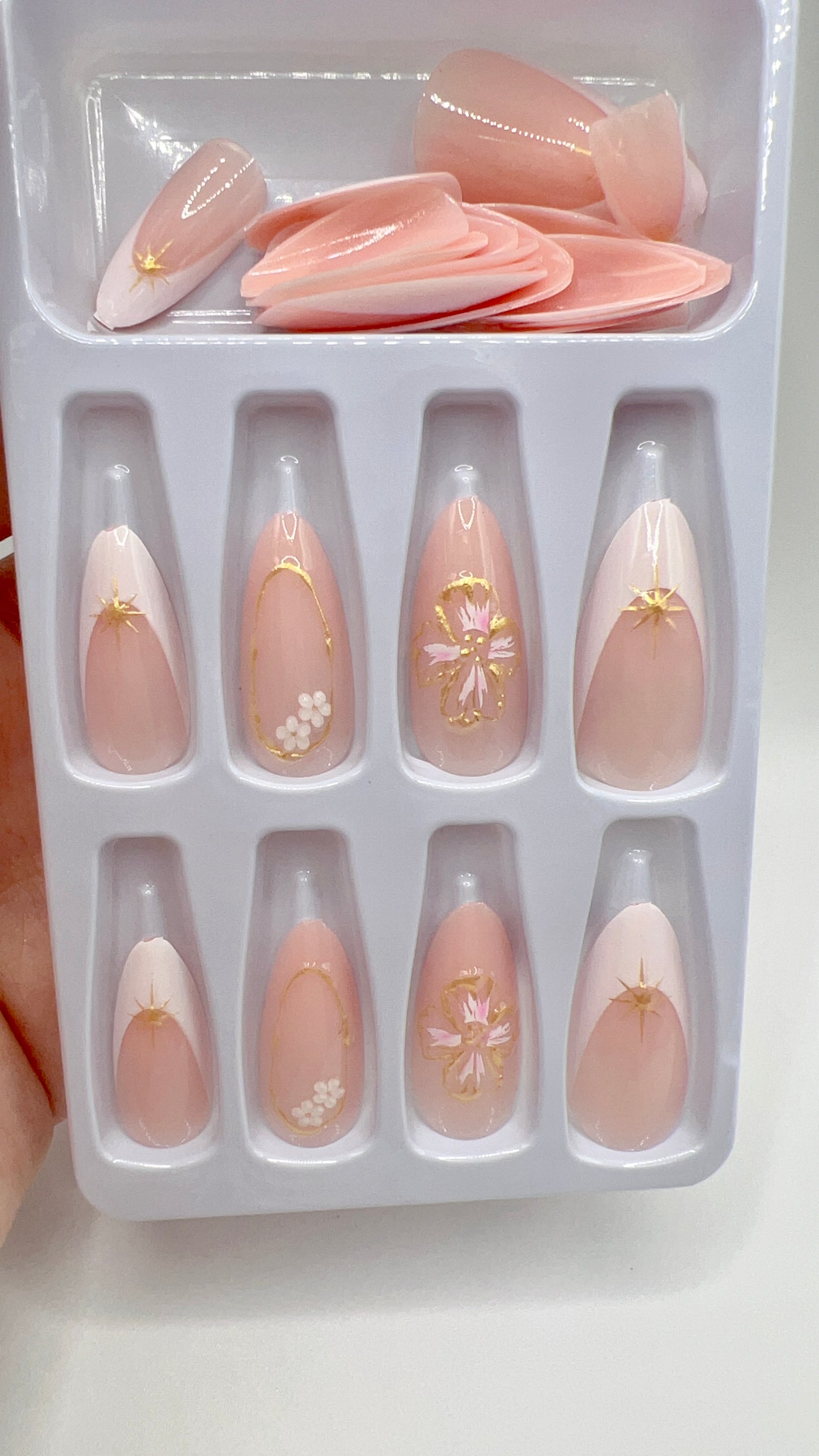 24Pcs Almond Press-On Nails – 10 Designs, Fits All Nail Sizes