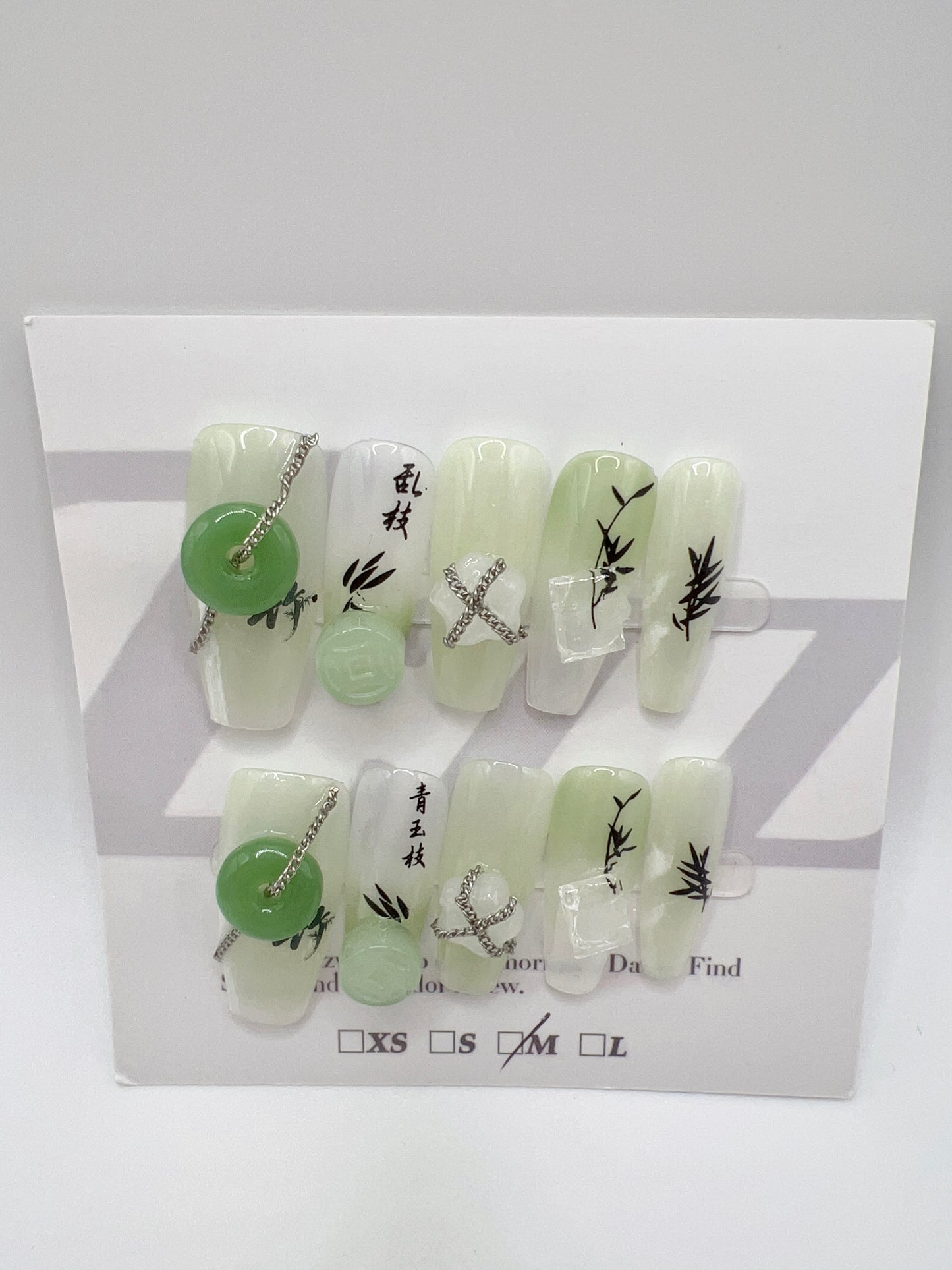Long Coffin Press-On Nails with Rhinestone & Charms – 10 Designs, Medium Size