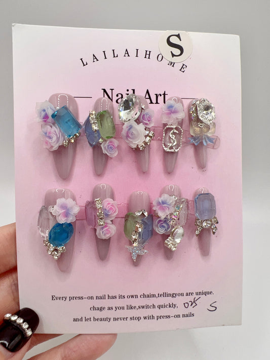 Long Stiletto Press On Nails with Rhinestones – Small Size