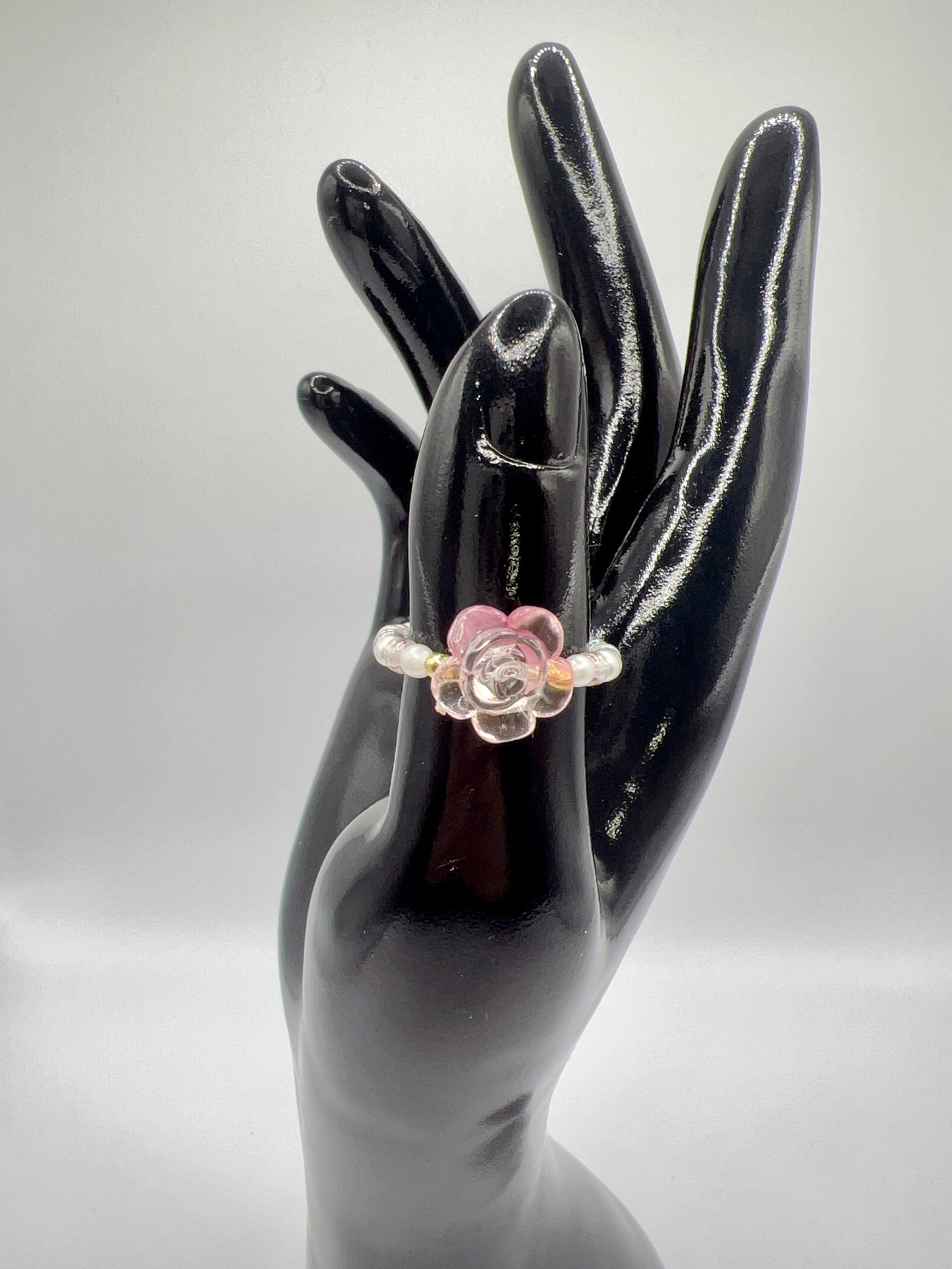Handmade Elegant Glass Resin Flower Stretch Band Ring