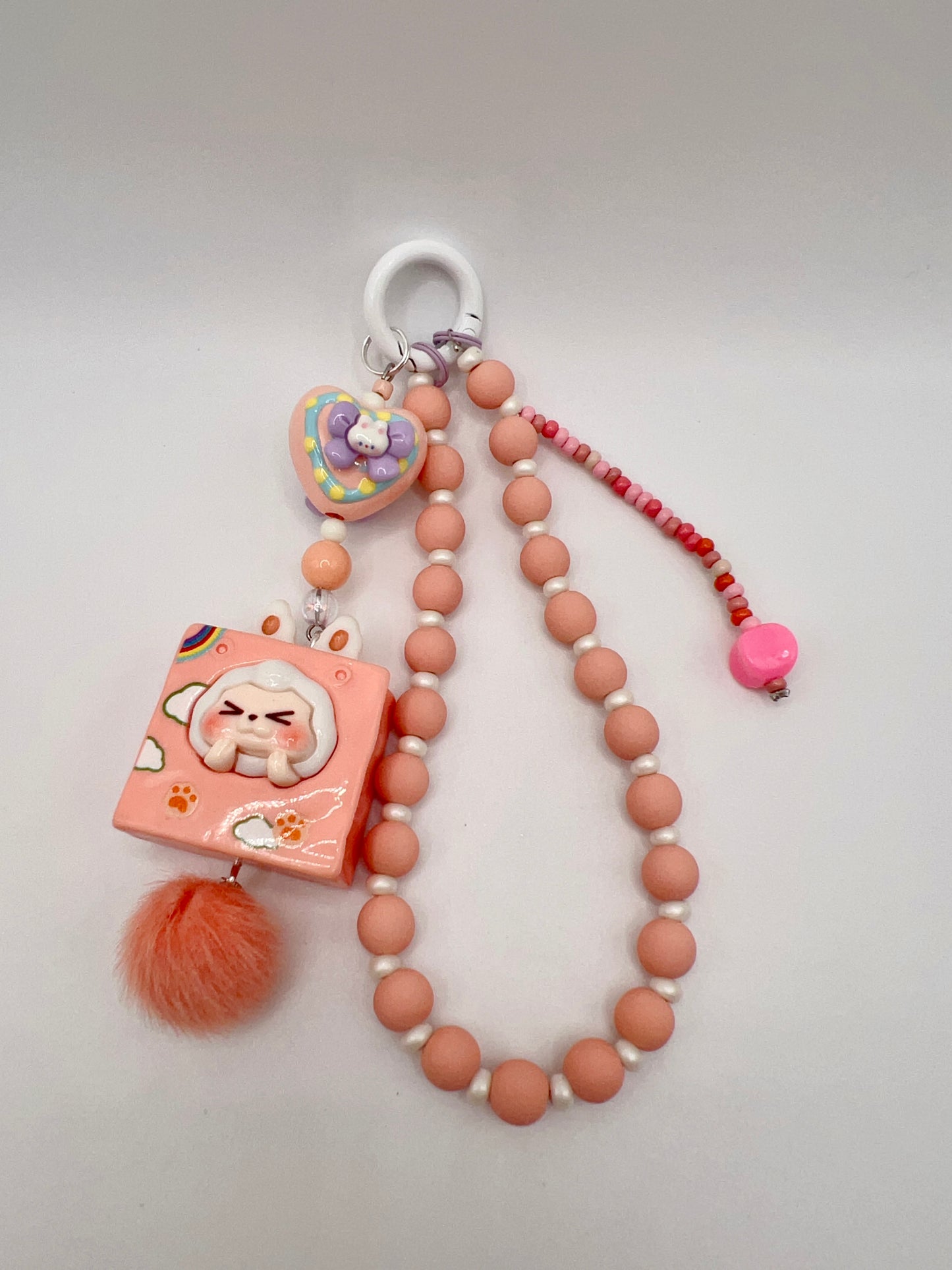 Handmade Kawaii Keychain: 3D Cartoon Charm with Pom Pom