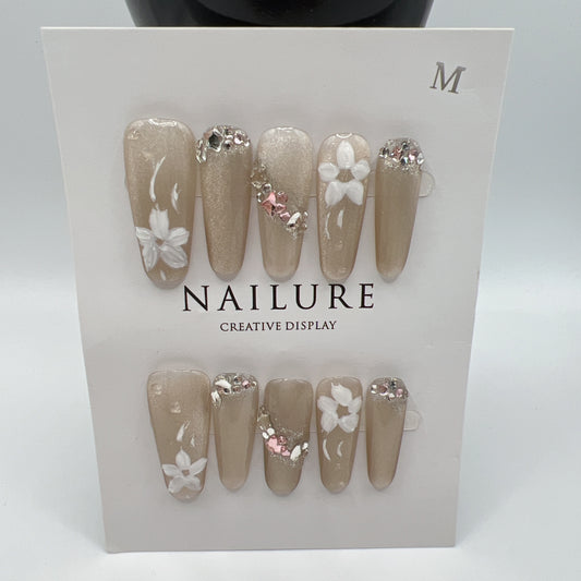 Long Coffin Press On Nails with Rhinestone Charms – 10 Designs, Medium Size