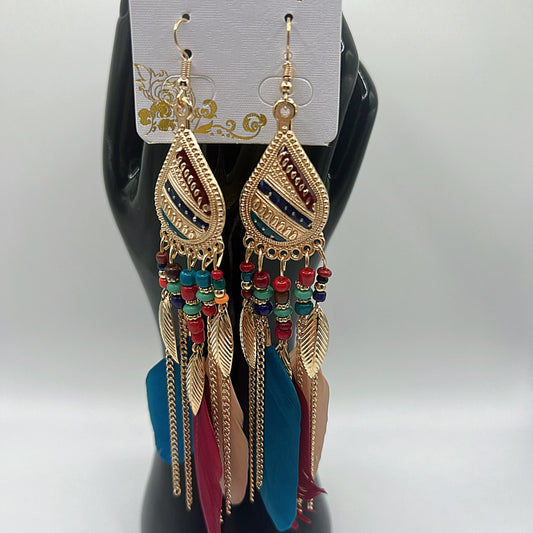 Bohemian Feather Tassel Earrings – Colorful Beaded Festival Jewelry