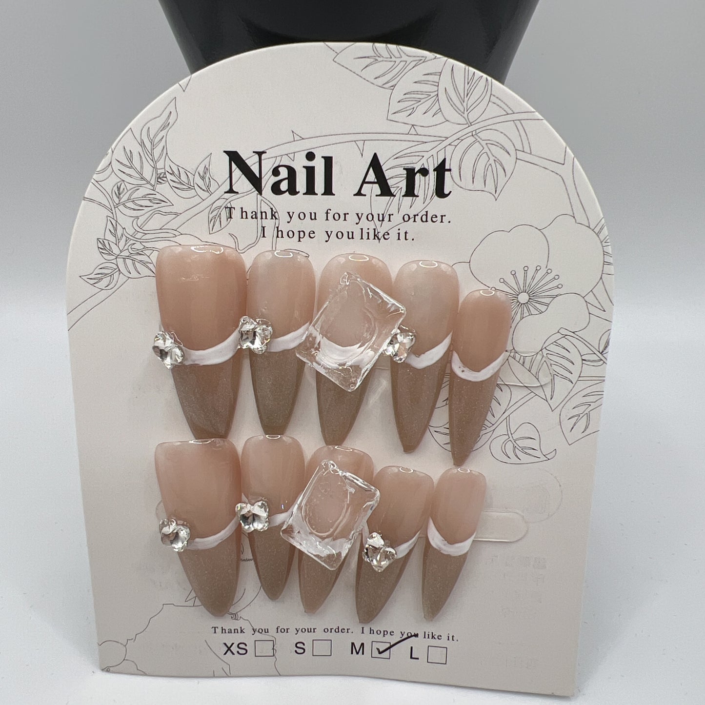 Long Stiletto Press On Nails with Rhinestone Charms – 10 Designs, Medium Size