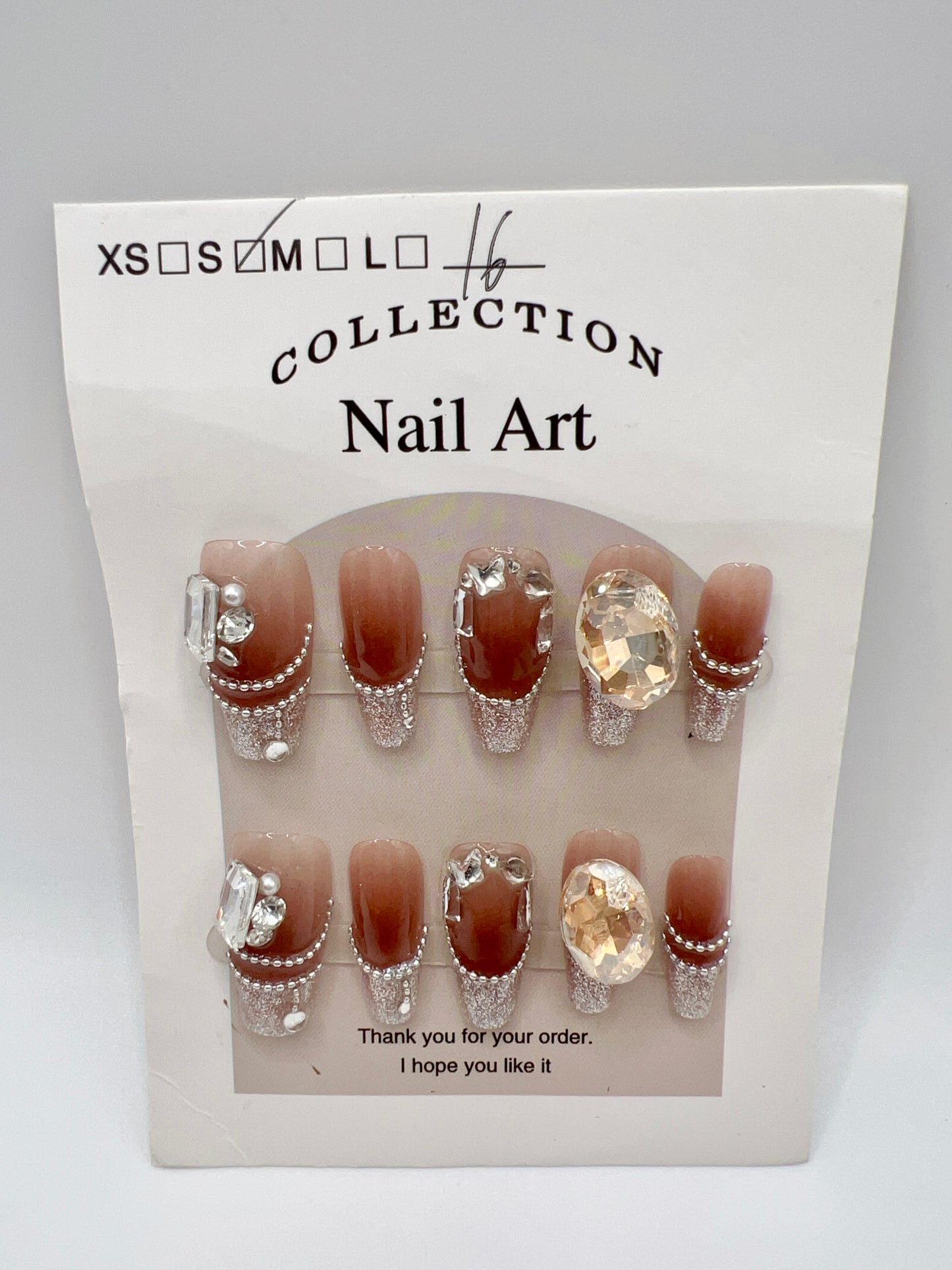Medium Coffin Press-On Nails with Rhinestones & Glitter French Tip