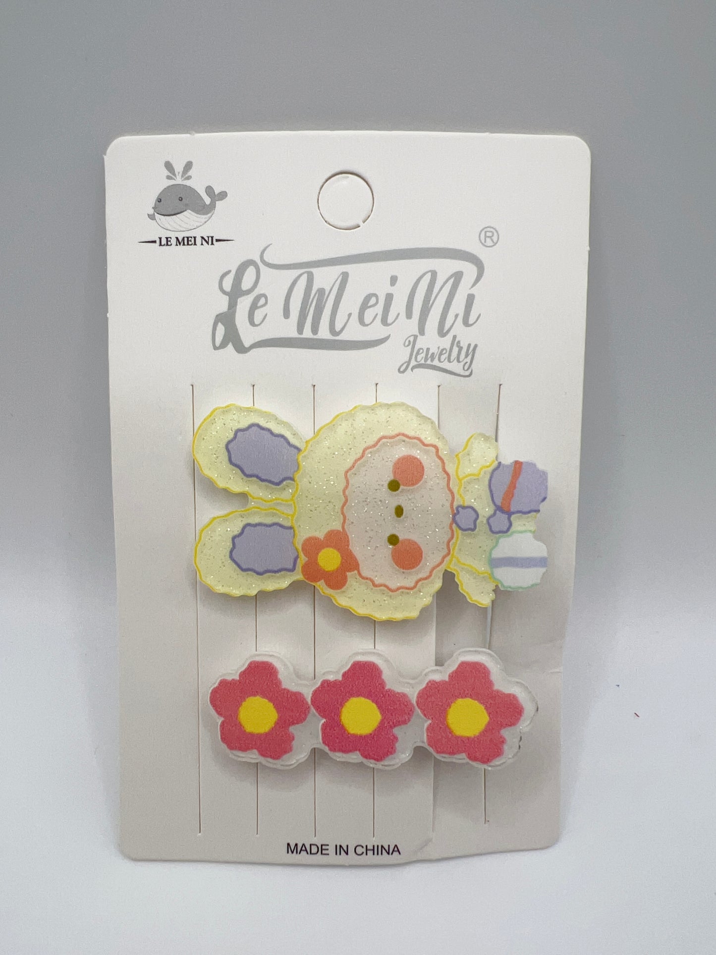 Acrylic Cartoon and Flower Hair Clip – 2pcs a Set, Cute for Girls & Gift
