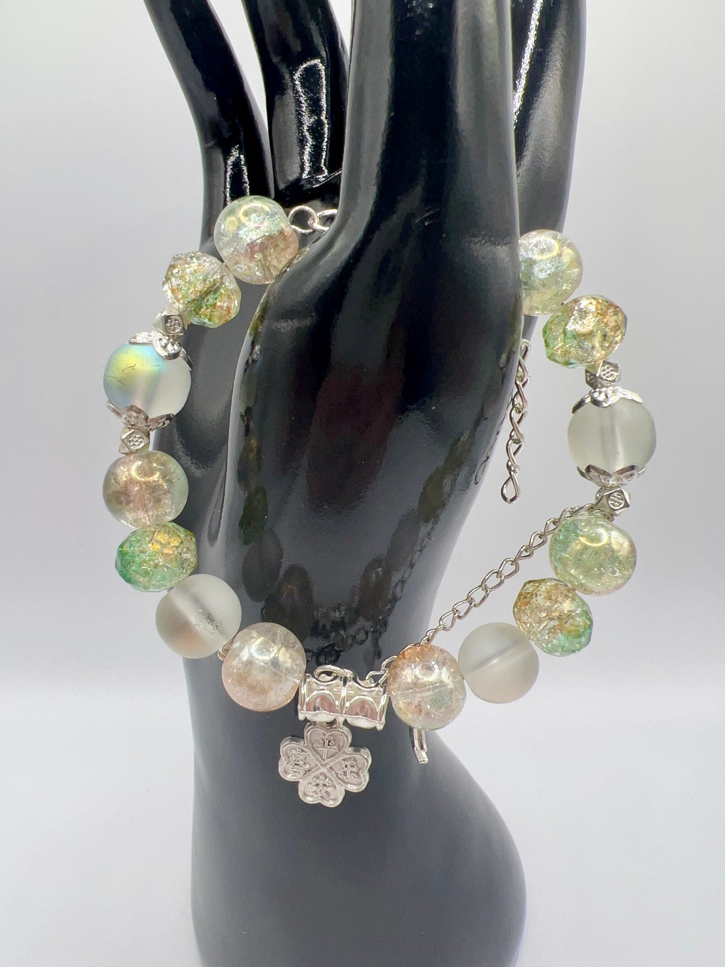 Adjustable Glass or Acrylic Bead Bracelet with Cute Charms & Spacers – Handmade Jewelry