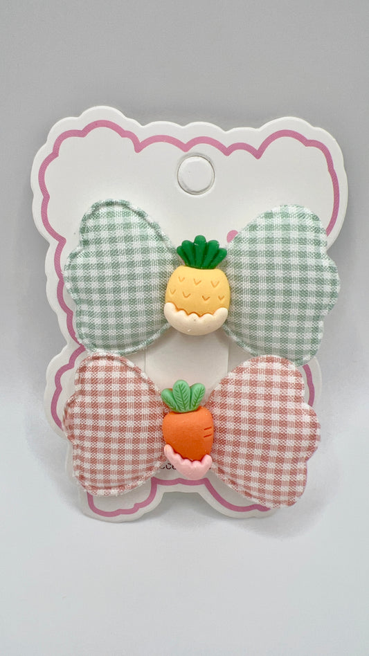 Plaid Bow Hair Clip with Fruit Resin Center – Cute for Girls & Gift Idea