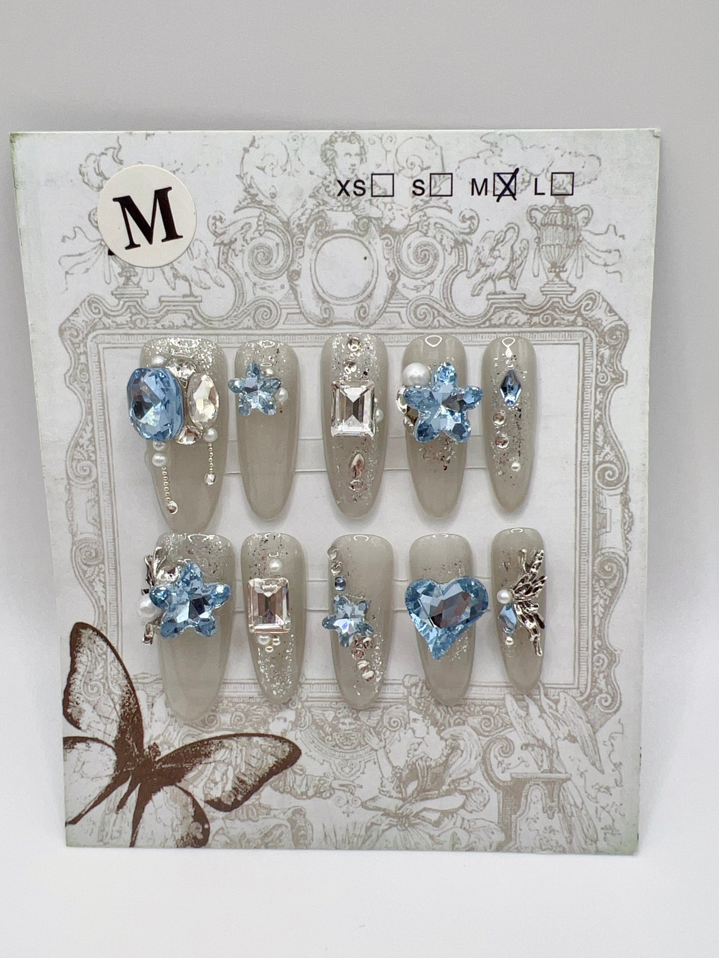 Long Oval Press-On Nails with Rhinestone