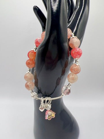 Stretchy Glass or Acrylic Bead Bracelet with Cute Charms & Spacers – Handmade Jewelry