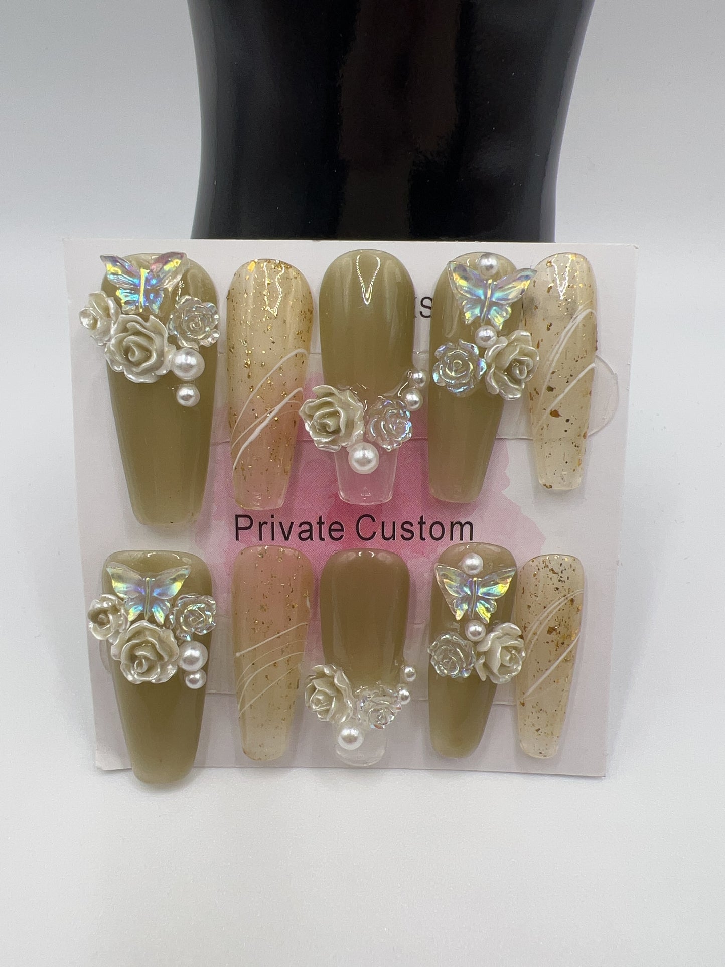 Long Coffin Press-On Nails with Rhinestone & Charms – 9 Designs, Medium Size