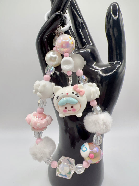 Handmade Kawaii Keychain: Cartoon Pendant & Pom Pom Bag Charm