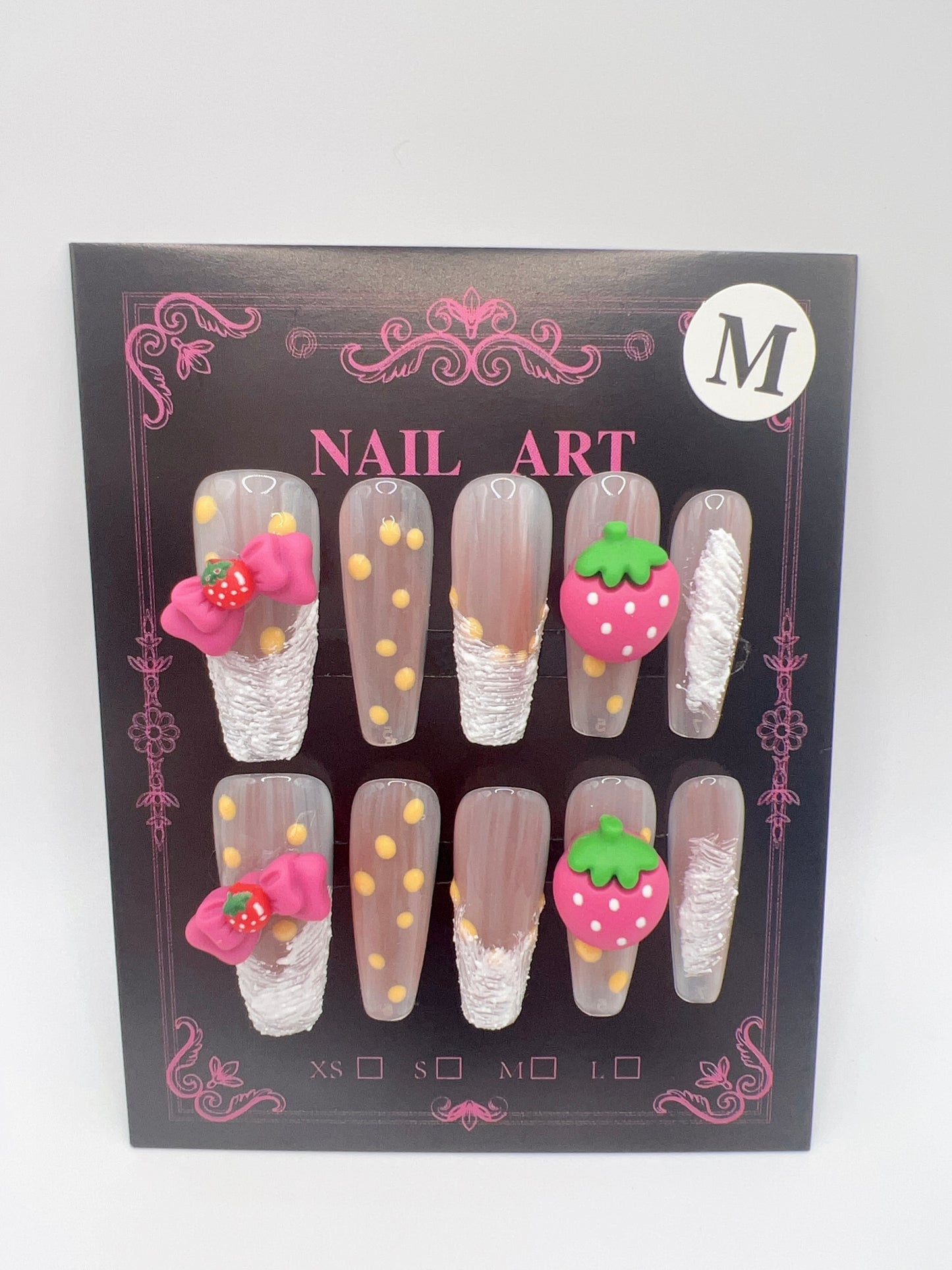 Long Coffin Press On Nails with Cartoon Charms – Medium Size