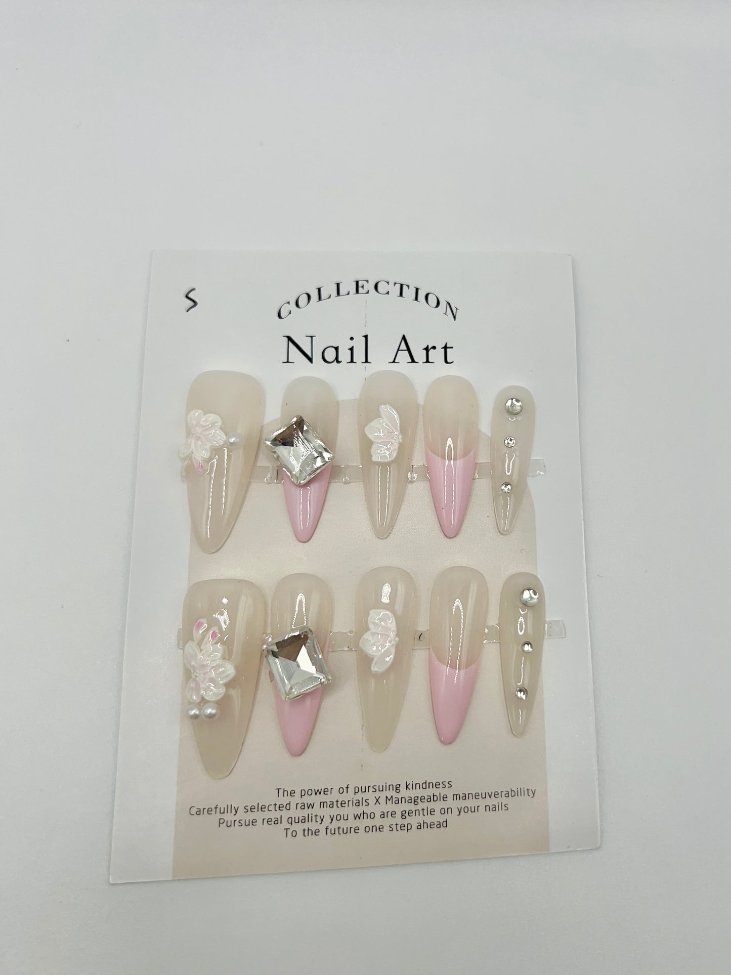 Long Stiletto Press On Nails with Rhinestone & French Style – Small Size