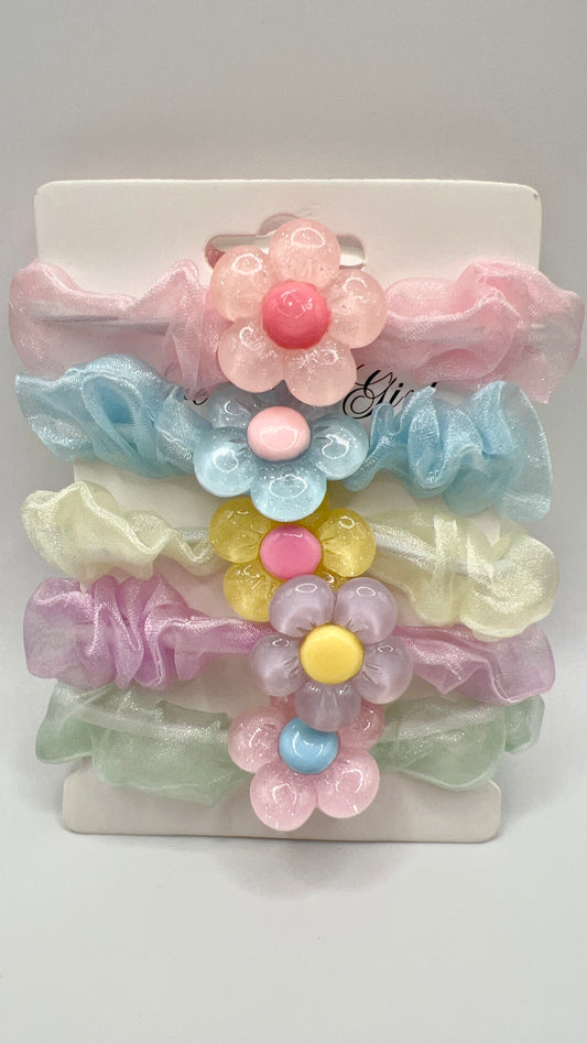 Handmade Colorful Flower Hair Tie Set – 5pcs, Cute for Girls & Gift