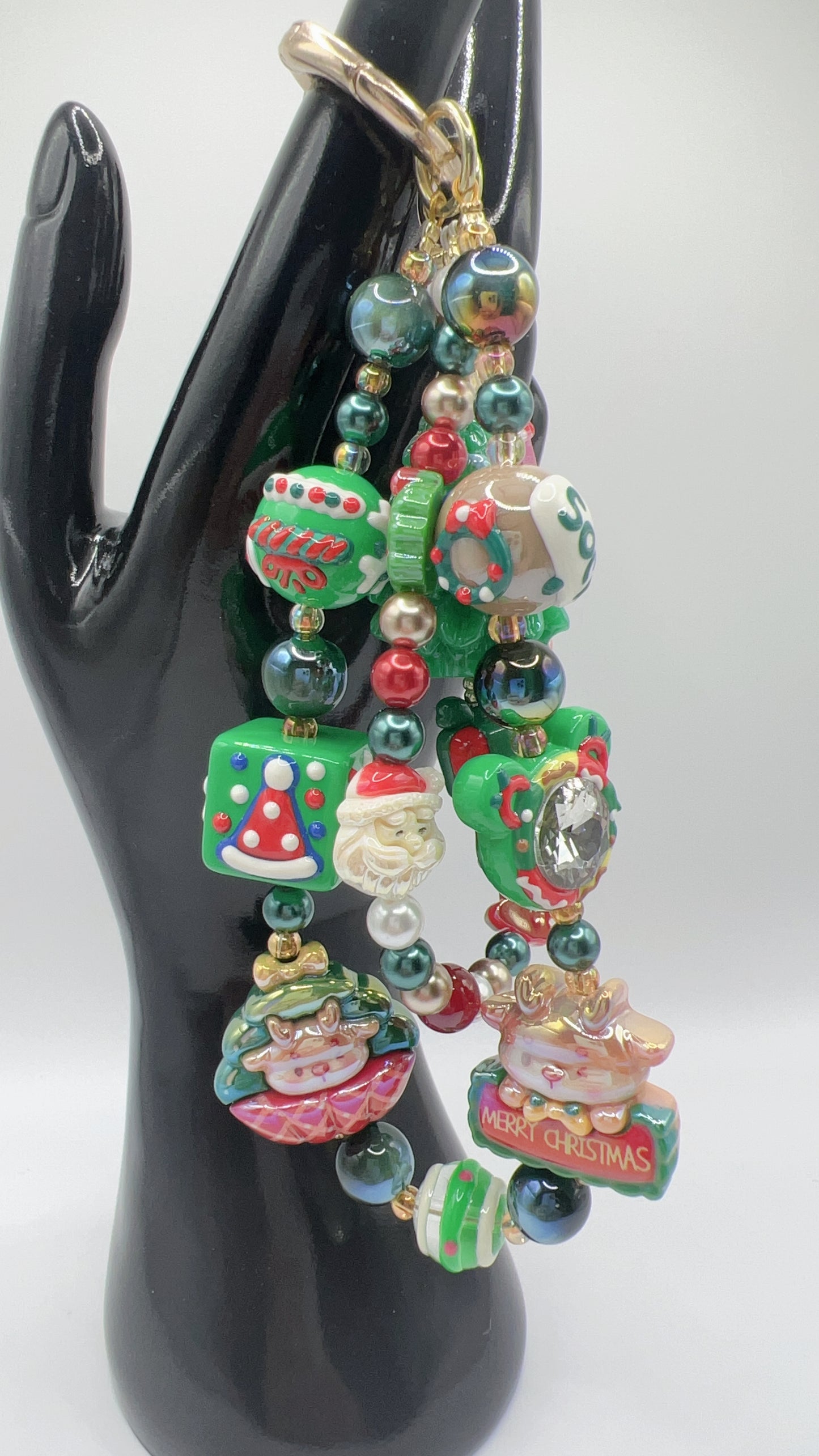 Handmade Painted Beaded Keychain / Bag Chain / Phone Chain – Christmas Style