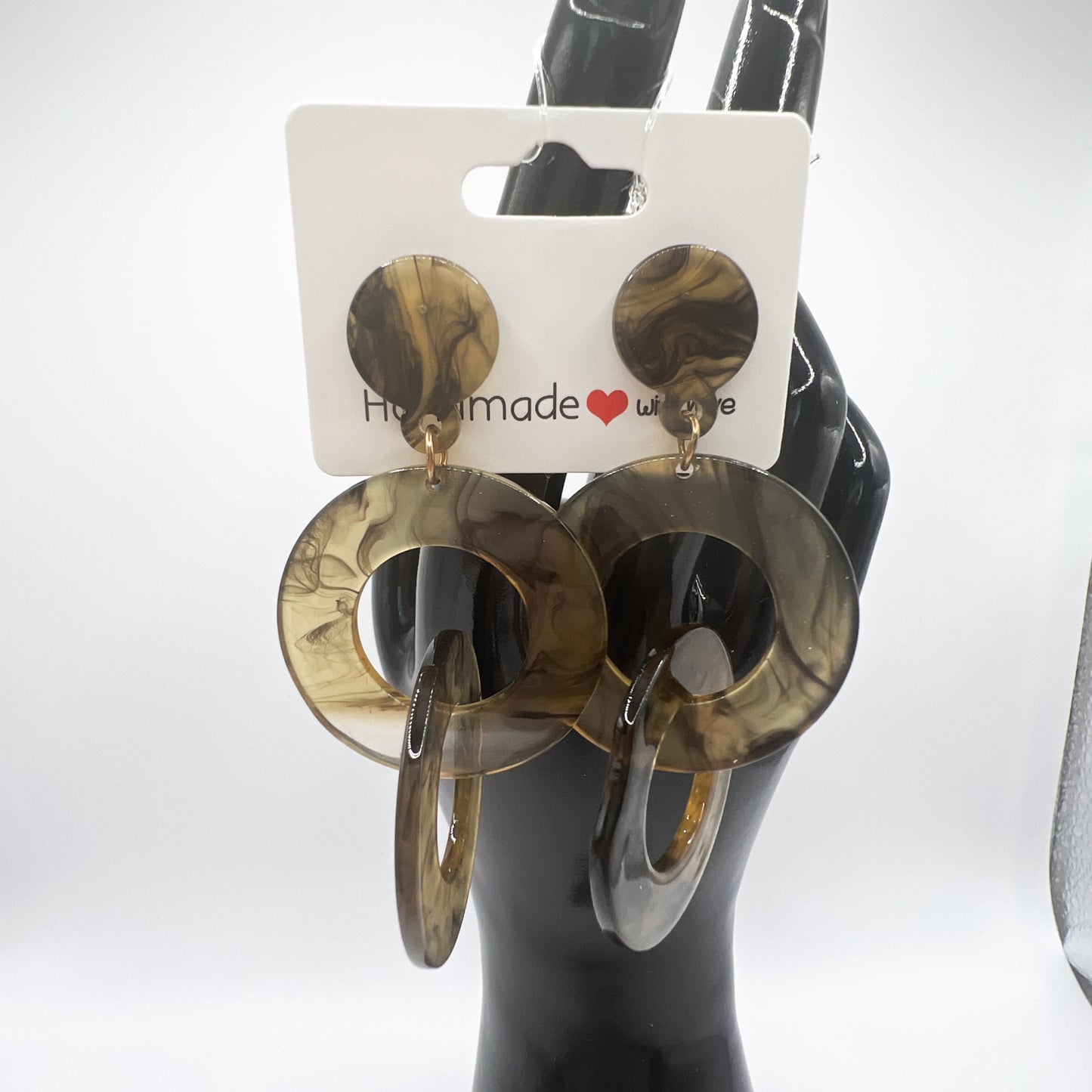 Light Brown & Black Tie-Dye Linked Acetate Drop Earrings | Neutral Chic | Artistic Statement Jewelry