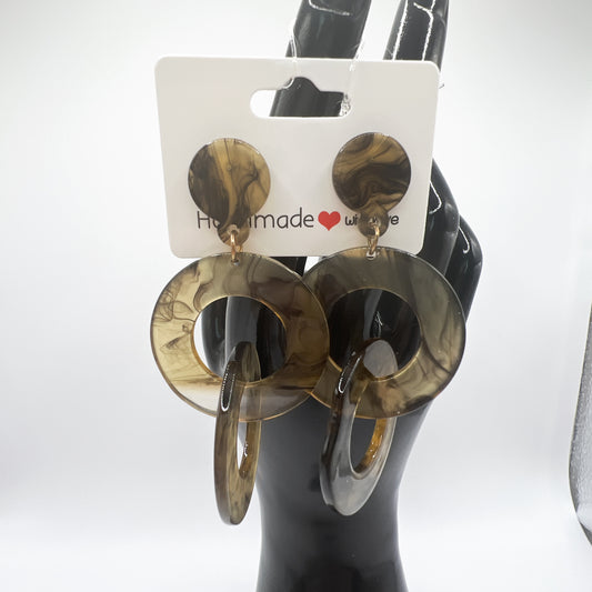 Light Brown & Black Tie-Dye Linked Acetate Drop Earrings | Neutral Chic | Artistic Statement Jewelry