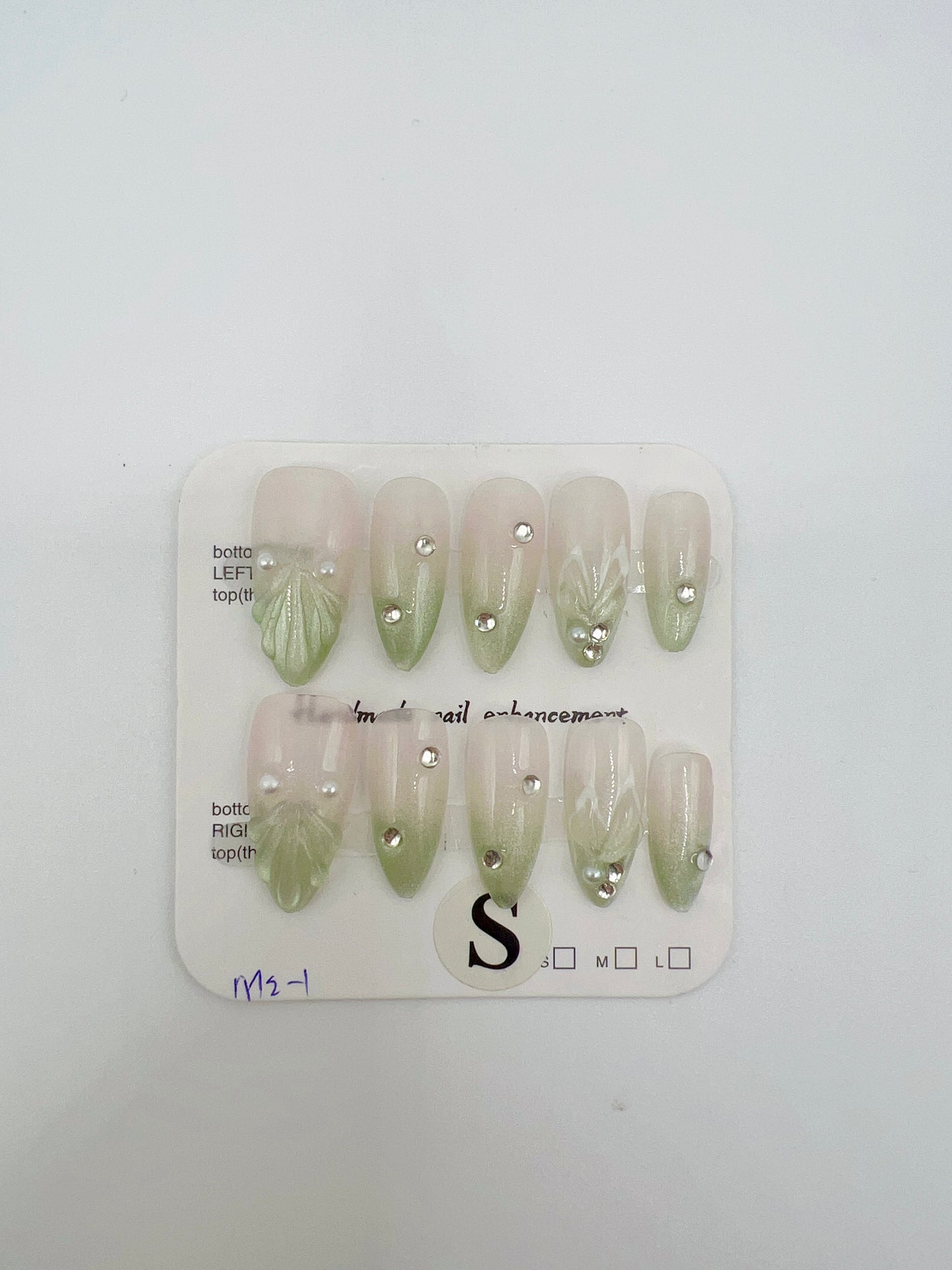 Green Gradient Almond Press On Nails with Mermaid Tail Style – Small Size