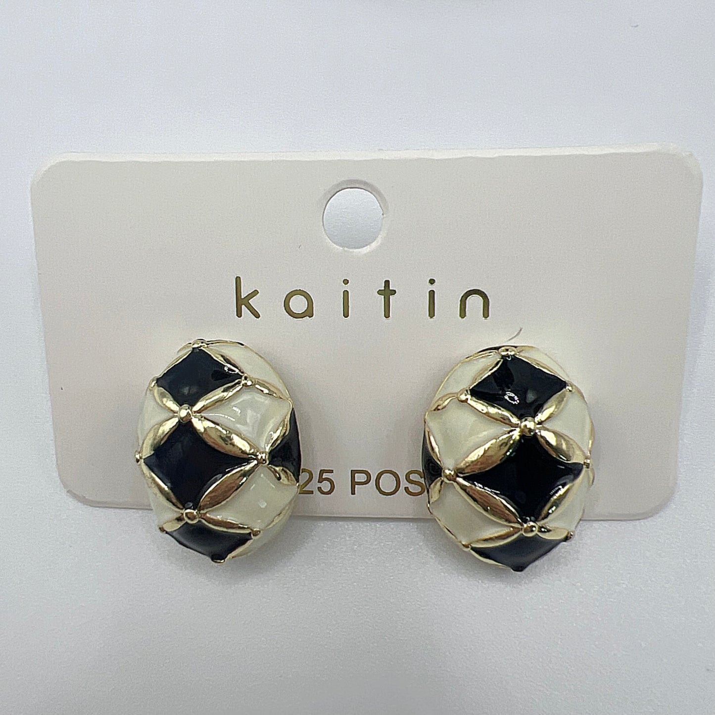 White & Black Grid Hoop Earrings | Modern Checkered Style