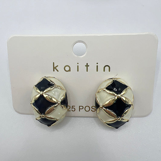 White & Black Grid Hoop Earrings | Modern Checkered Style