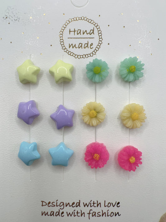 Star and Flower Stud Earrings Set – Cute Mix & Match Jewelry, Dainty Everyday Earrings