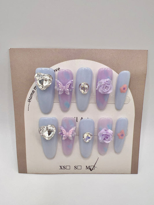Long Oval Press On Nails with Rhinestone Glam – 8 Designs Medium Size