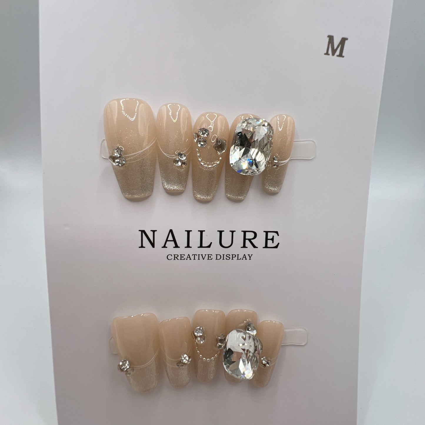 Medium Length Coffin Press On Nails with Rhinestone Charms – 10 Designs, Medium Size
