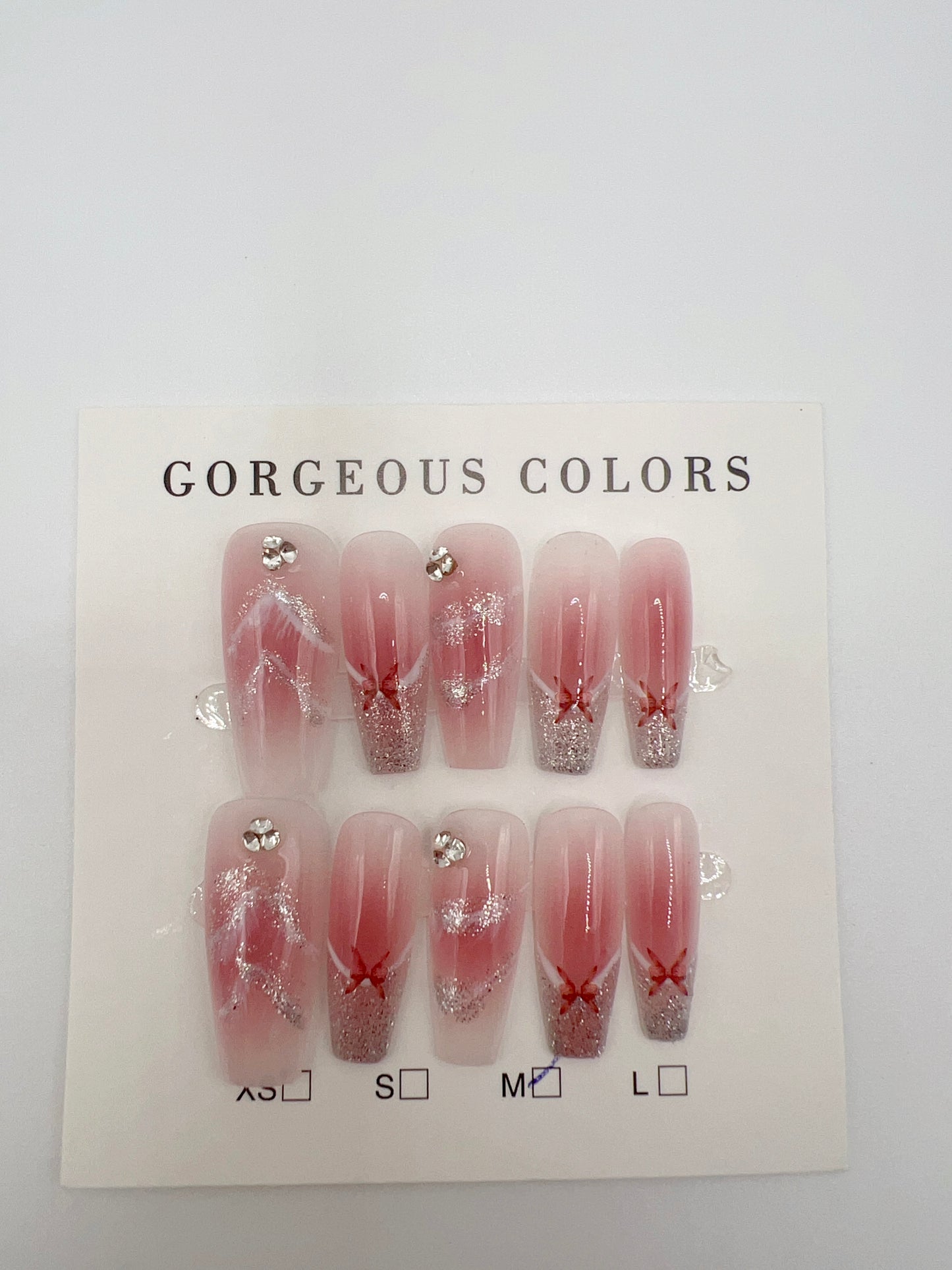 Long Coffin Press On Nails with Glitter and Painted Butterfly – Medium Size