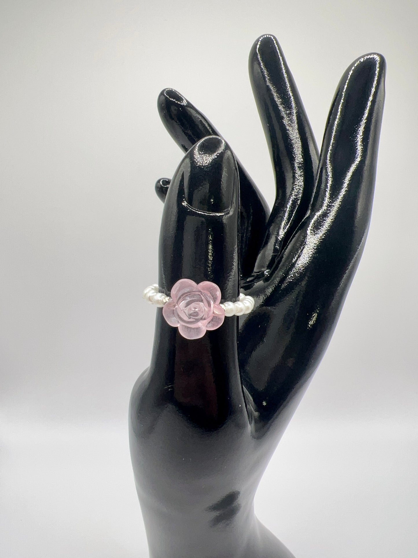 Handmade Elegant Glass Resin Flower Stretch Band Ring