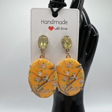Colorful Rhinestone & Floral Porcelain Drop Earrings – Unique Artistic Jewelry-multi color available