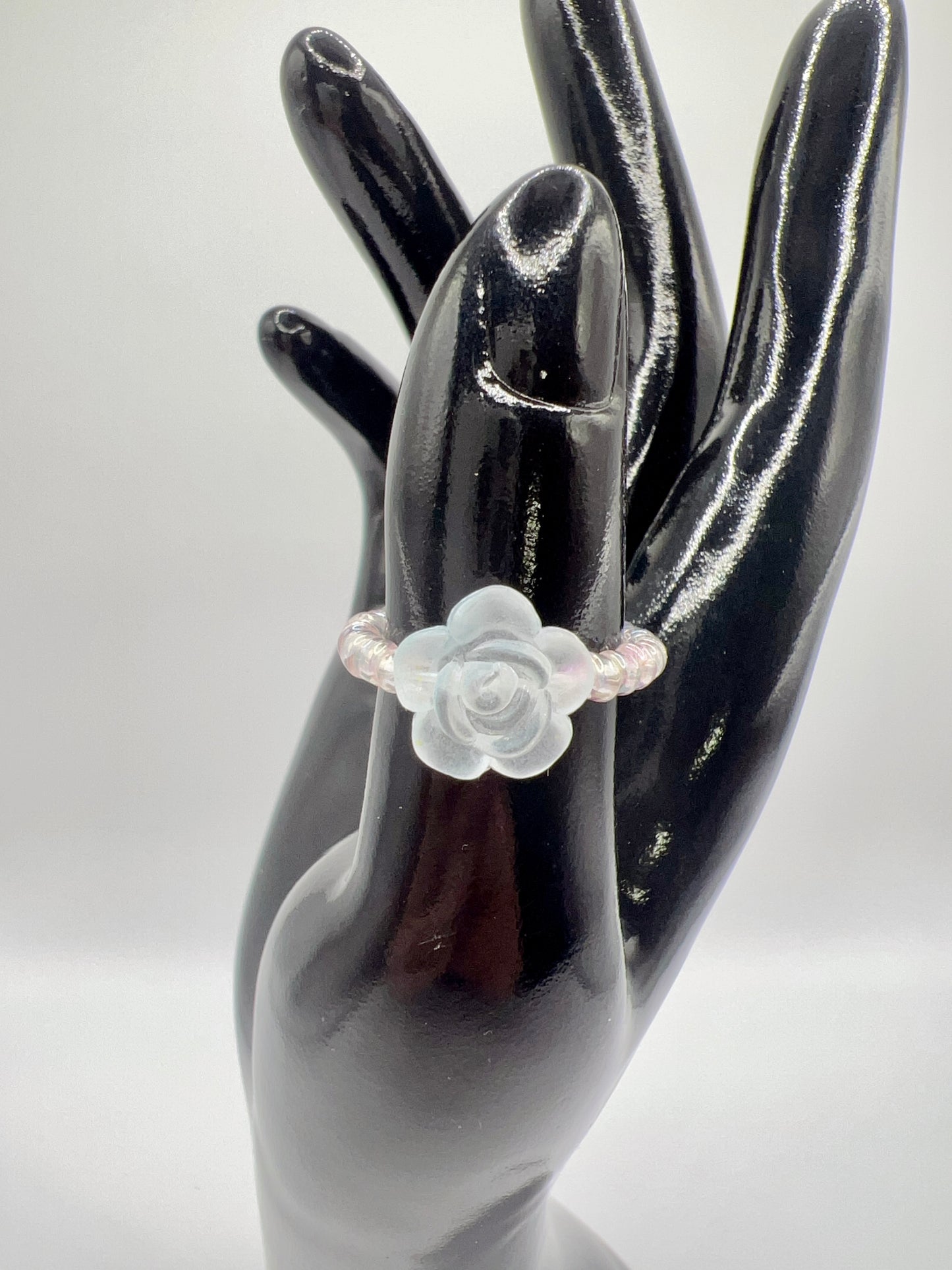 Handmade Elegant Glass Resin Flower Stretch Band Ring