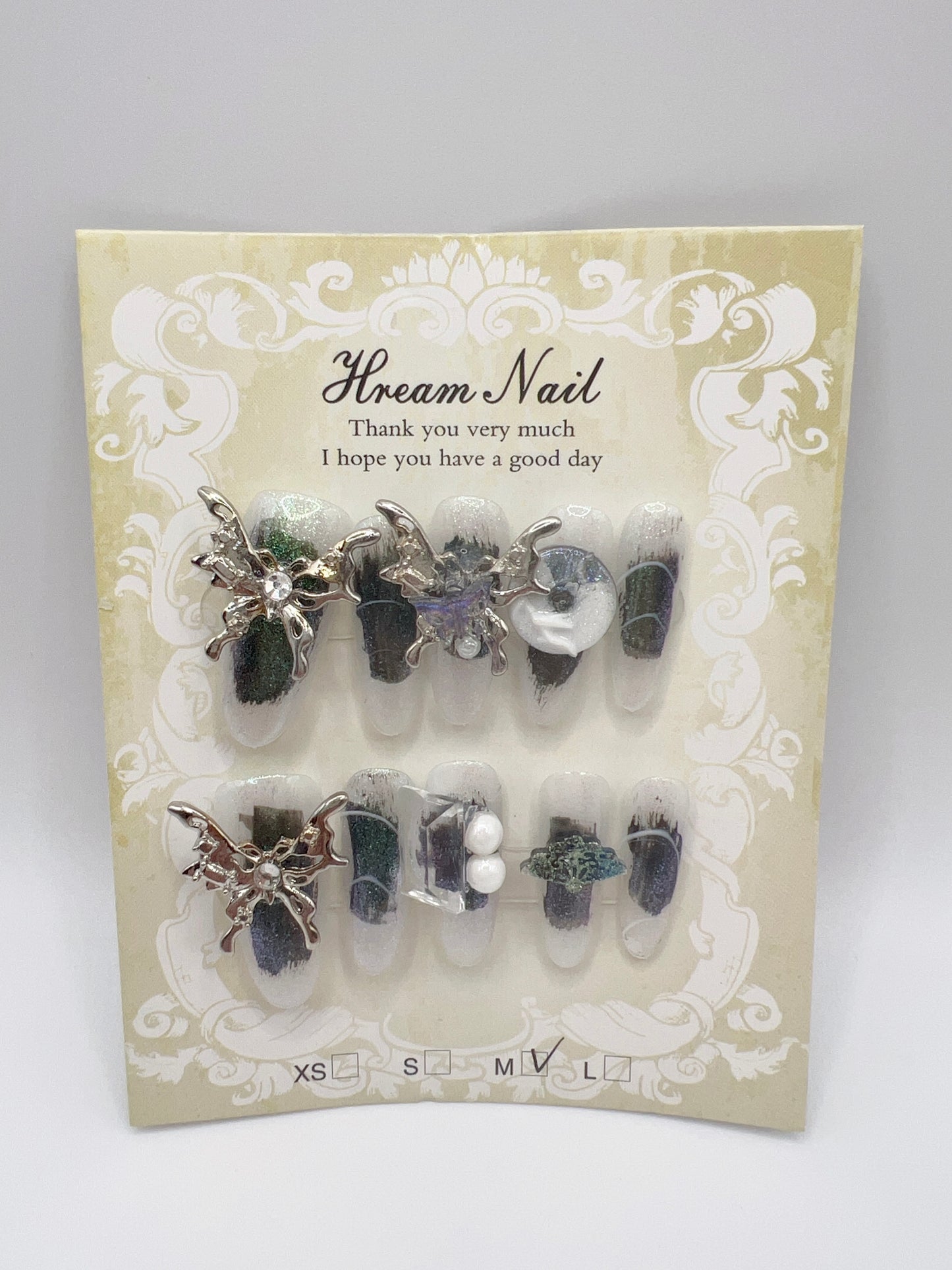 Long Oval Press On Nails with Rhinestone Glam – 8 Designs Medium Size