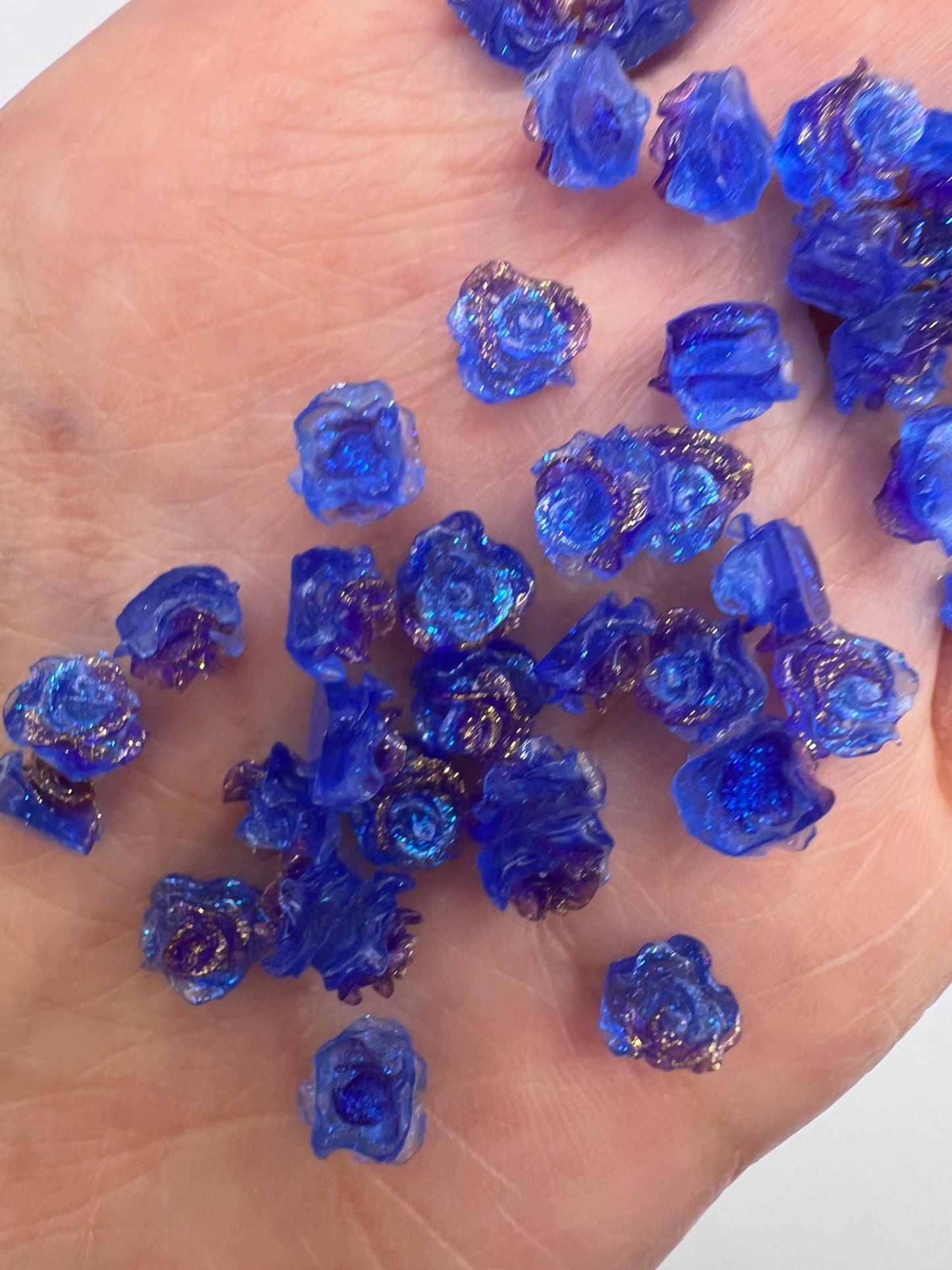 Mini 2D Resin Flower Charms Blue with Gold Foil 4–5mm | Nail Art, Phone Case, DIY Crafts