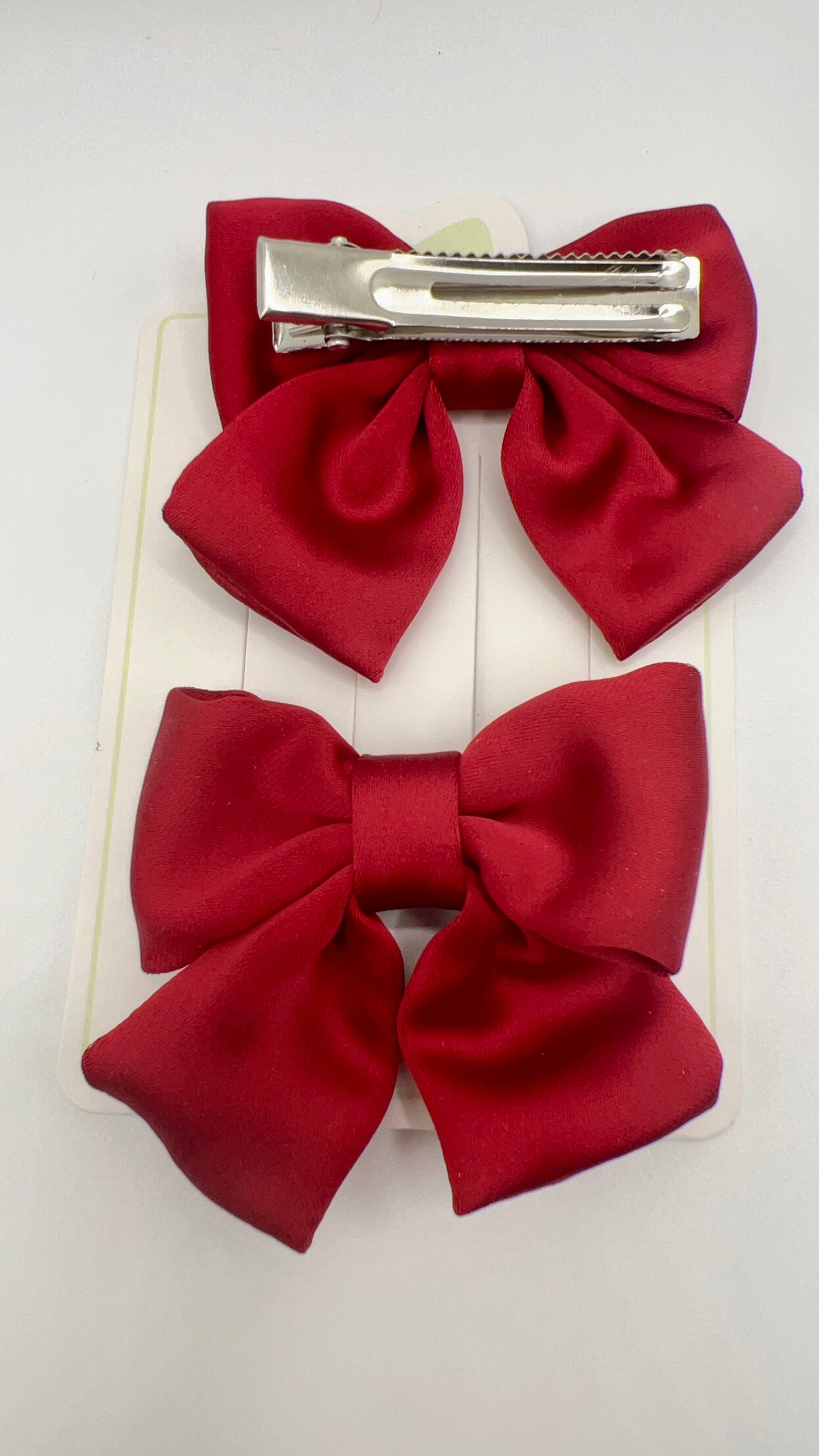 Handmade Red Satin Bow Hair Clip – 2pcs Set, Cute for Girls & Gift Idea