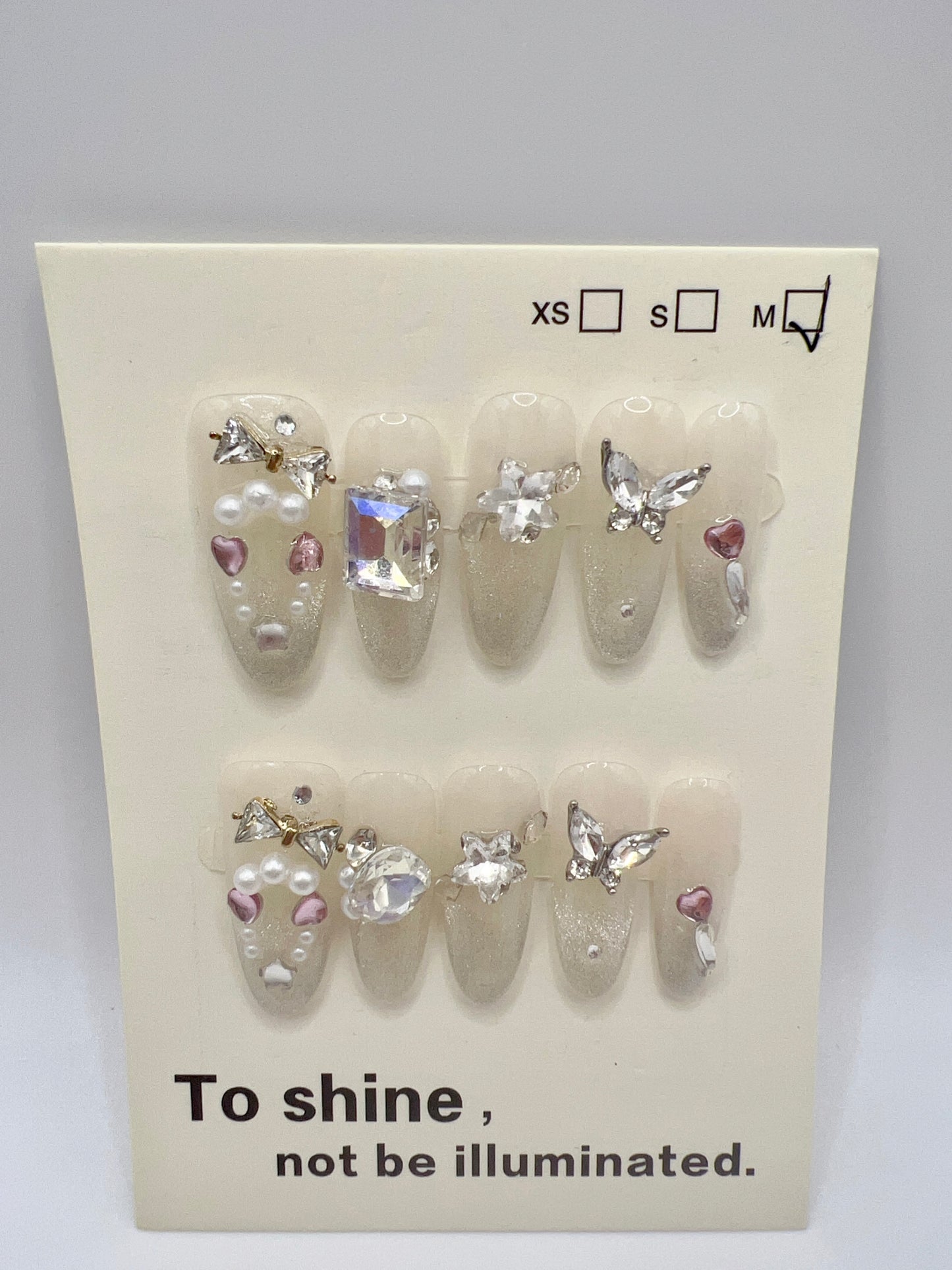 Long Oval Press On Nails with Rhinestone Glam – 8 Designs Medium Size