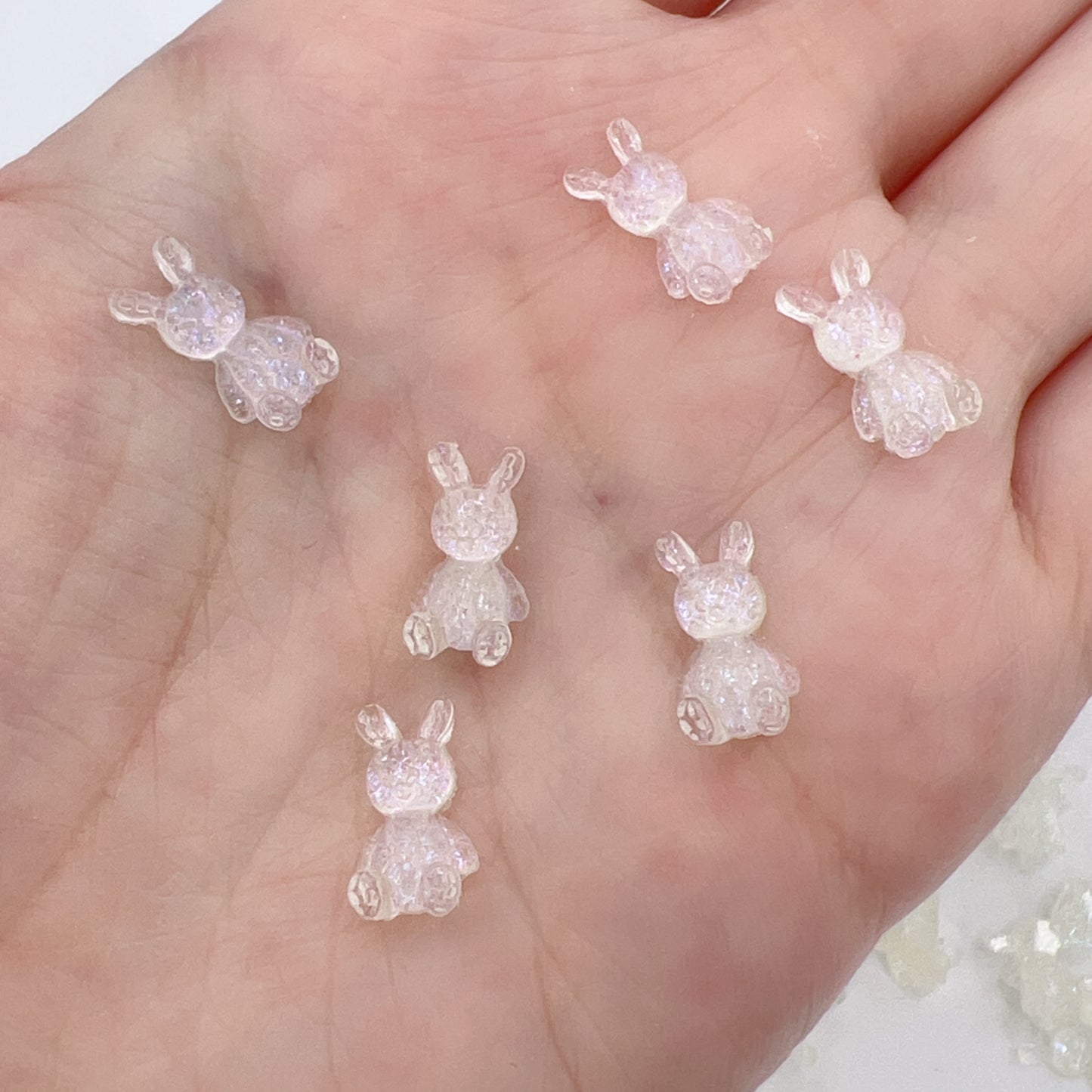 Mini Bunny Resin Charms – White Translucent 12×6.5mm for Nail Art, Decoration & DIY Crafts