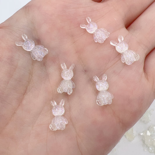 Mini Bunny Resin Charms – White Translucent 12×6.5mm for Nail Art, Decoration & DIY Crafts
