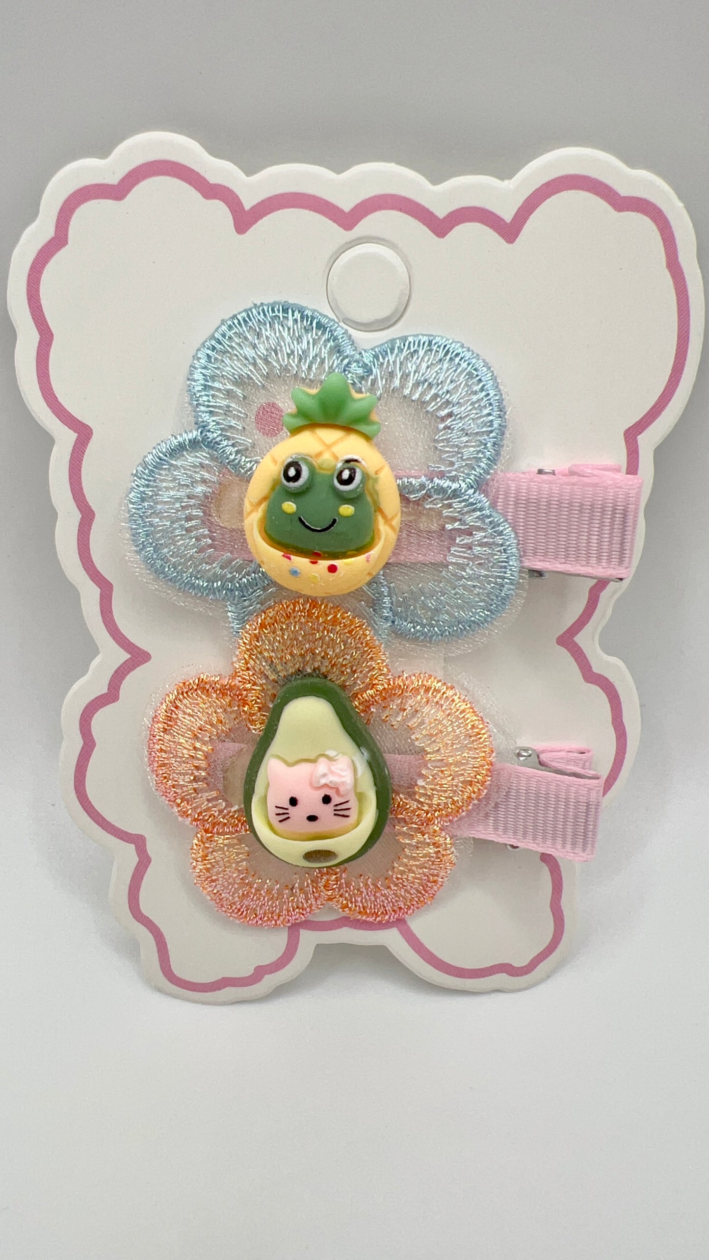 Embroidered Flower Hair Clip with Cartoon Resin Center – 2 Options, Cute for Girls & Gifts